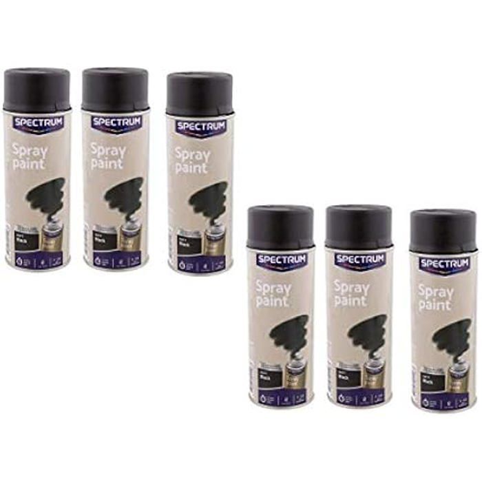 Peinture Spray Aérosol - Spectrum - Lot de 6 Bombes - Noir Mat - 400ml - Résistante aux chocs