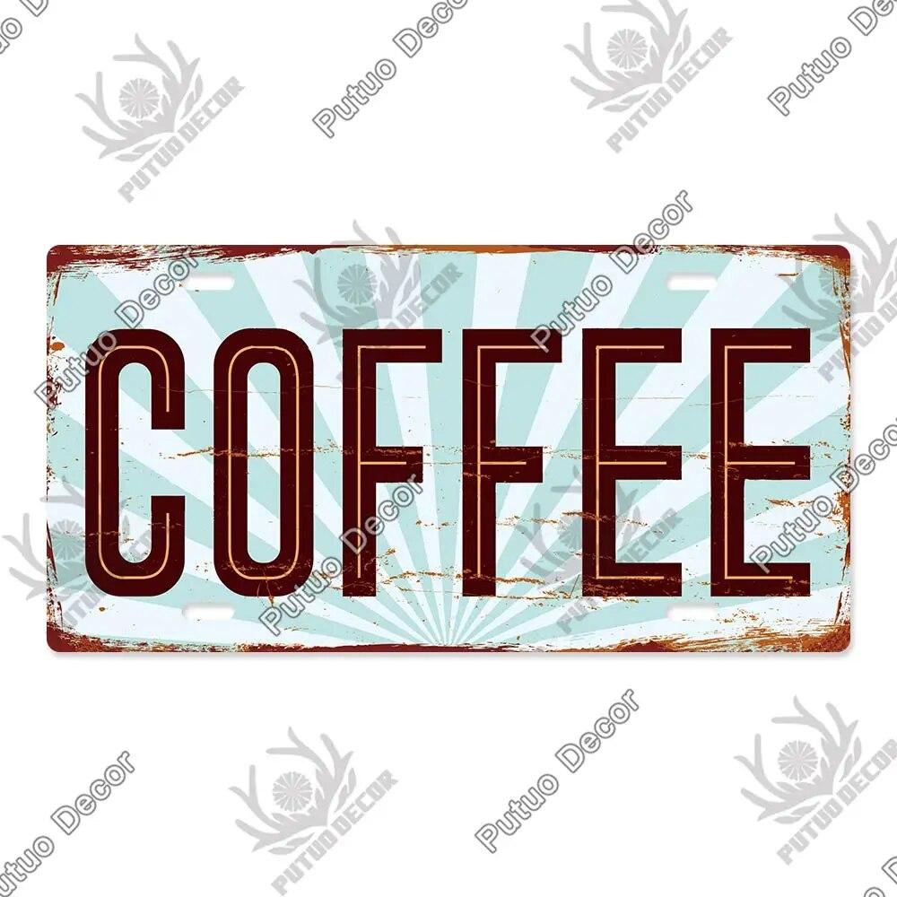 Putuo Decor Coffee Metal Sign Licenses Plate Plaque Metal Vintage Tin Sign Decoration for Cafe Kitchen Club Home Wall Decor