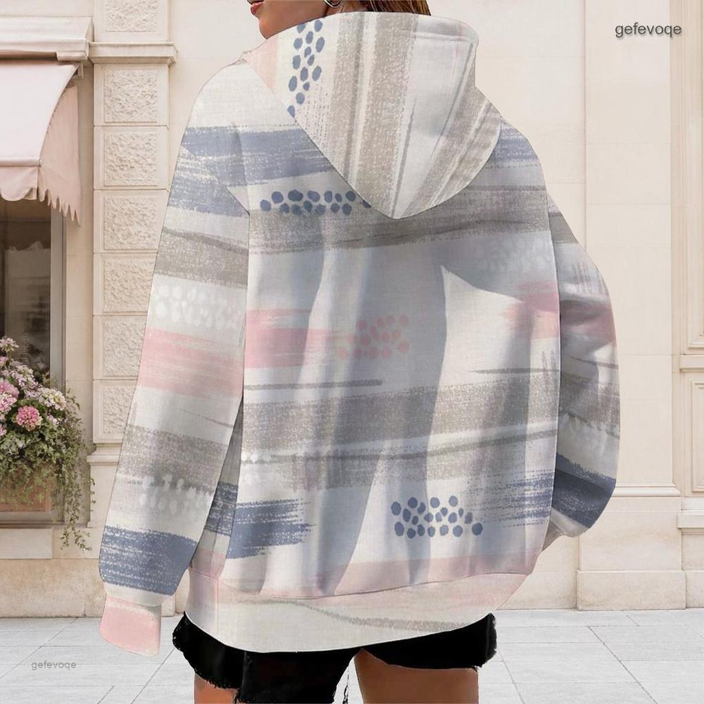 Women Plus Size Zip Up Hoodie Long Sleeve Abstract Printed Hooded Sweatshirt With Pockets
