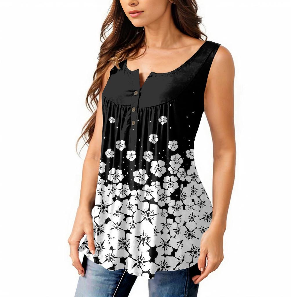 Женская мода плиссированная безрукавка повседневная футболка жилет топ на пуговицах