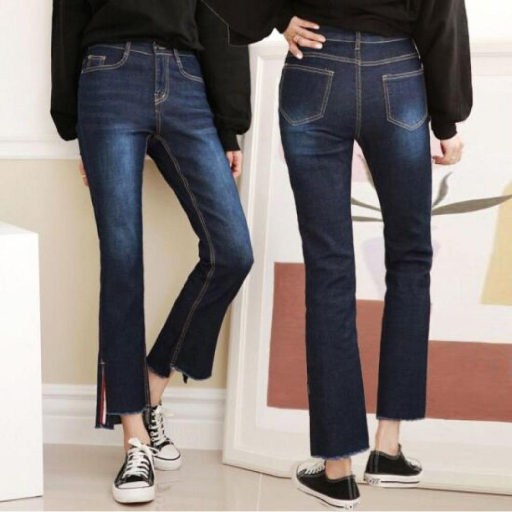 From Heart Women Unbalanced Hem Tape Point Fleece Bootcut Jeans