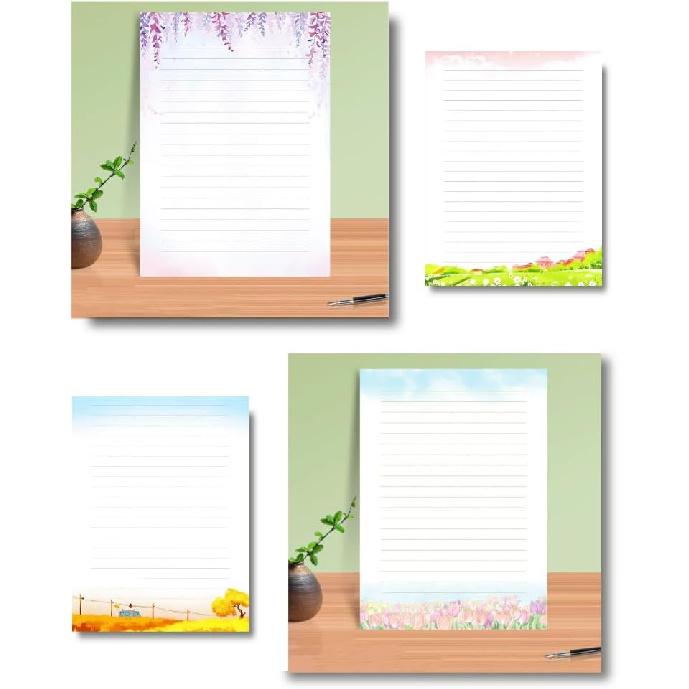 48 Lined Writing Stationery Paper, Beautiful Designs for Writing Letter, Notes, Invitations, Craft, 8 Different Style (11.4 x 8.26")