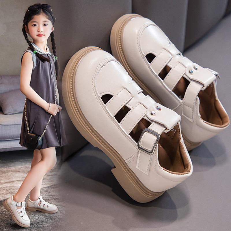 Летние новые сандалии для девочек Hollow Comfort Soft Bottom Leather Sandals Western Princess Shoes