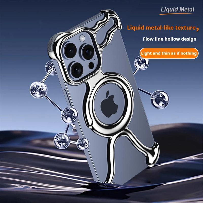 Роскошный чехол из жидкого металла с магнитным покрытием специальной формы для iPhone 16 15 14 13 Pro Max Magsafe Rimless Heat Disipation Phone Cover