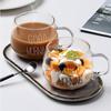 Большая Круглая Стеклянная Чашка с Ручкой и Рисунком для Молока или Сока