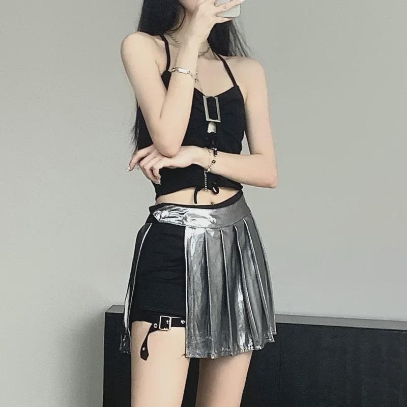 Серебряная нестандартная юбка из двух частей - сексуальный джазовый сценический наряд для женщин