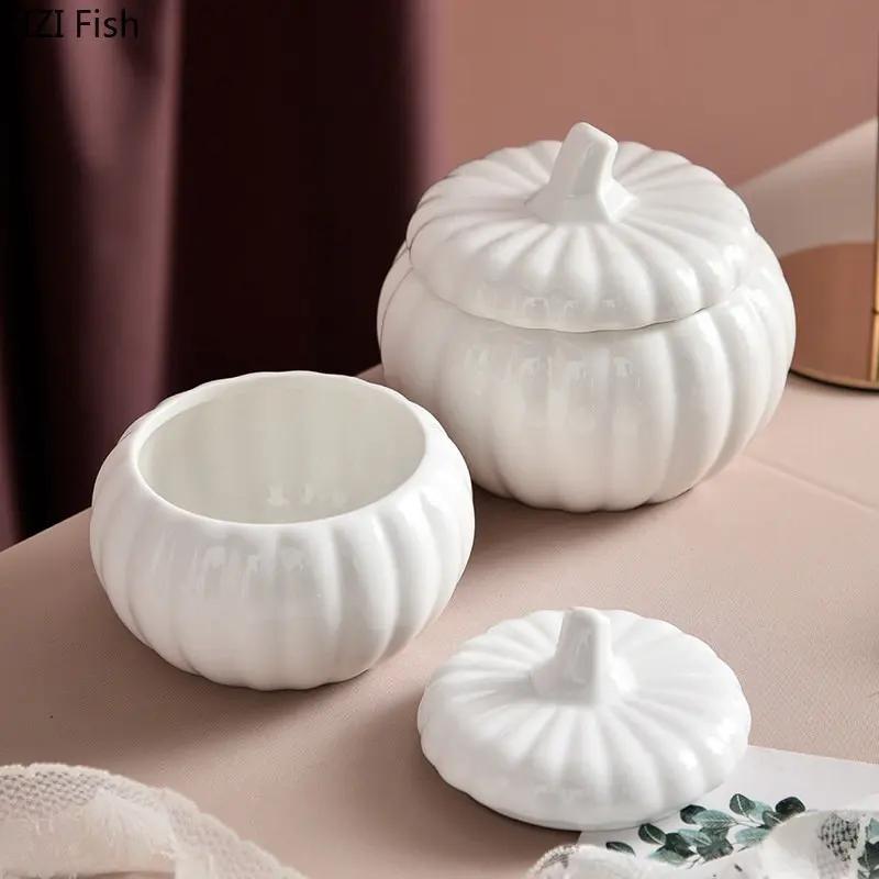 Creative Pumpkin Ceramic Bowl with Cover Hotel Restaurant Ice Cream Dessert Bowl Soup Bowl Nordic Home Kitchen White Tableware