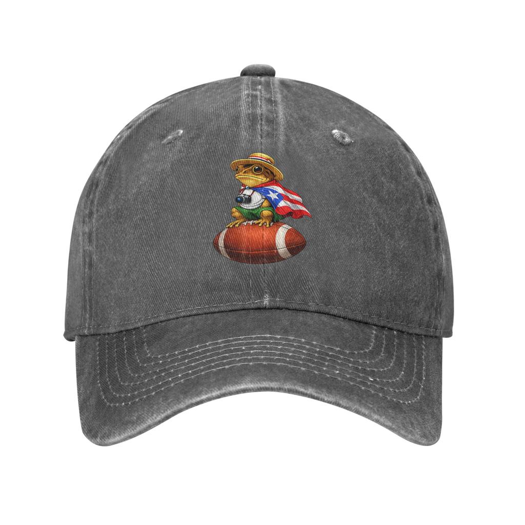Puerto Rico Coqui Frog Puerto Rican Boricua Football Sun Baseball Cap Unisex-Teens Washed Trucker Hat Breathable Baseball Caps
