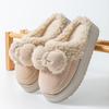 Fluffy Pom-pom Cotton Slippers Winter Indoor Home Non-slip Thick Bottom Velvet Warm Outer Wear Cute Cotton Drag