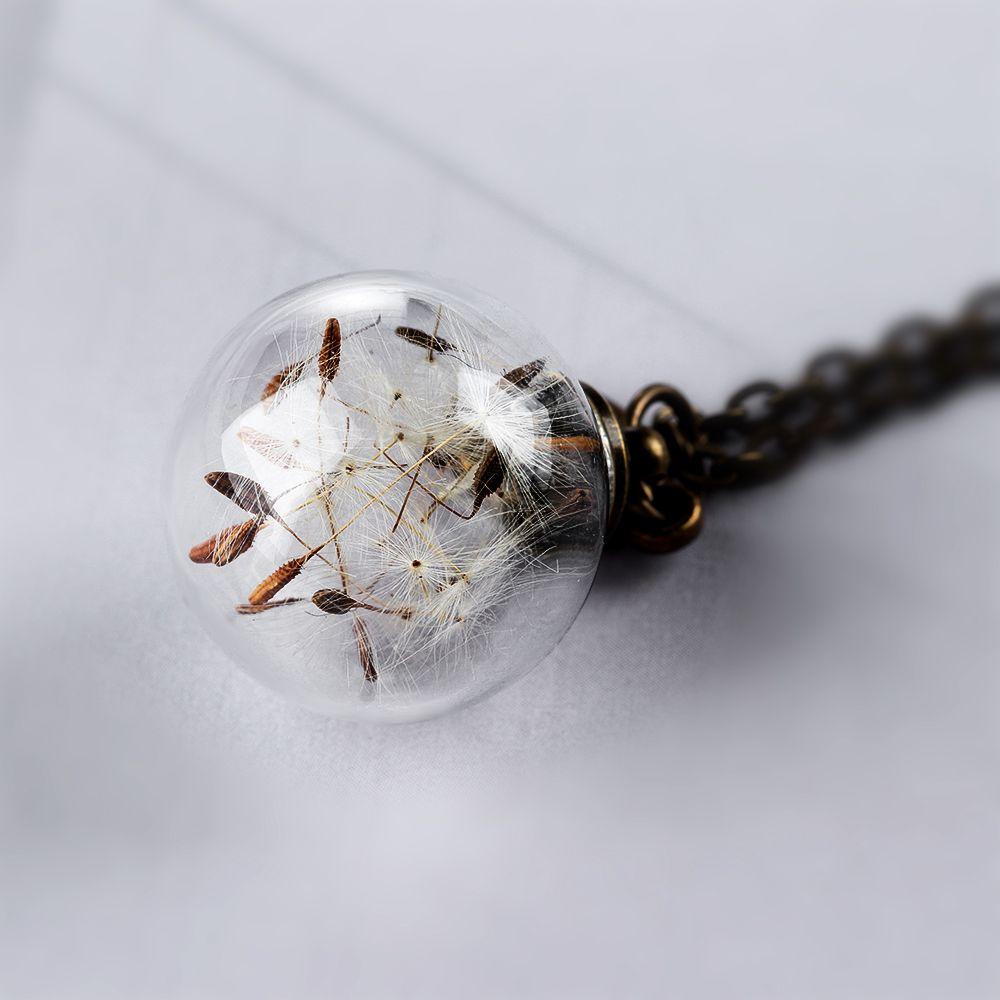 Charm New Chain Handmade Dandelion Clear Crystal Ball Pendant Dandelion Wishing Necklace