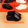 2025 New Summer Slope Heel Slippers Women's Outer Leather Platform Women's Shoes Summer Muffin Cool Slippers High Heels Sandals