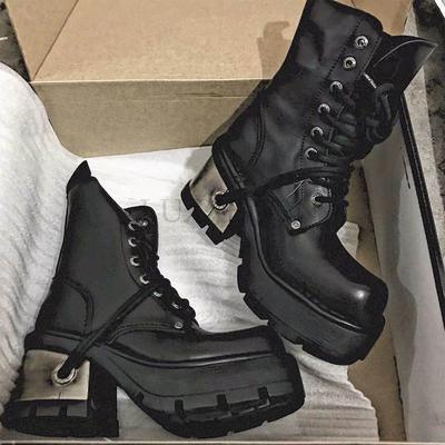 Модные новые женские ботинки Heavy Metal Platform и высокие ботинки для женщин Punk Leather Goth Dark Biker Boots