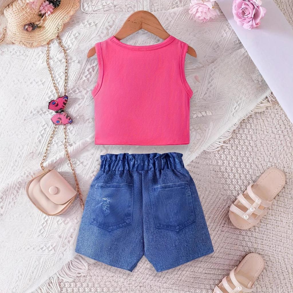 Комплект модного жилета с принтом для девочек, летний, подходит для детей от 1 до 8 лет, спортивный комплект для отдыха на открытом воздухе