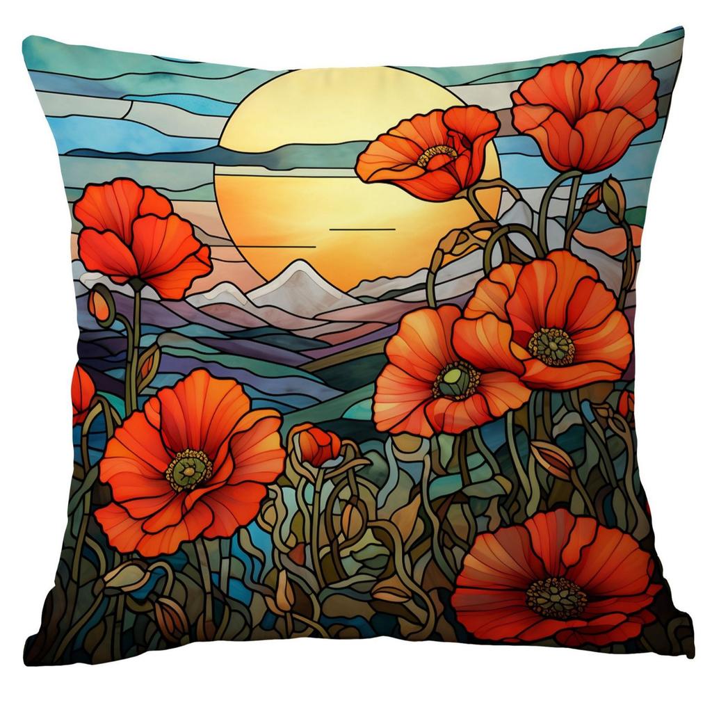 New Vintage Floral Pillowcase Creative Colored Glass Printed Home Sofa Car Cushion Pillowcase