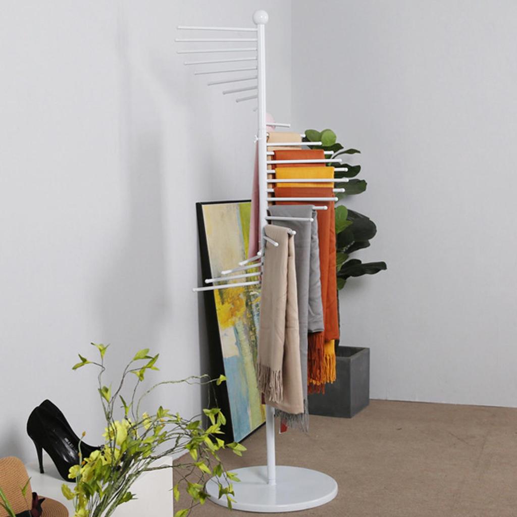 Scarf Display Rack Spiral Scarf Holder with 30 Hanger Rods Iron Ornament Freestanding for Home Suit Pants Belts Ties Towel
