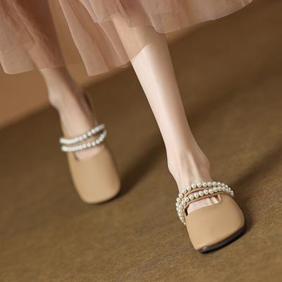 Полутапочки для беременных, женская весенне-летняя уличная обувь, новые однопедальные мягкие тапочки с жемчужной сумкой на мыске