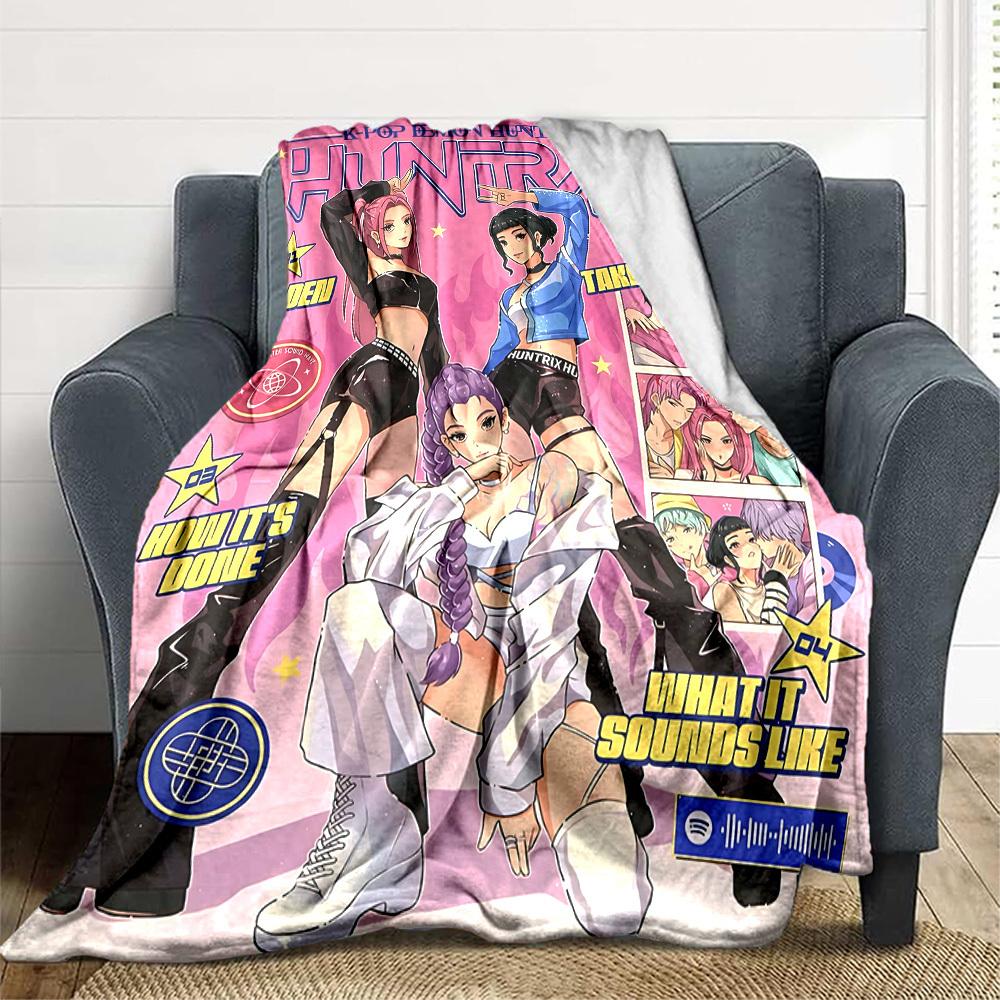 1pc K-Pop Demon Hunters Soft Skin-Friendly Flannel Blanket with Digital Printing, Various Sizes Available for Family, Friends, Birthday