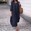 Casual Loose O Neck Pocket Women's Cotton Linen Dresses Spring Summer Solid Color Simple Female Vacation Dress