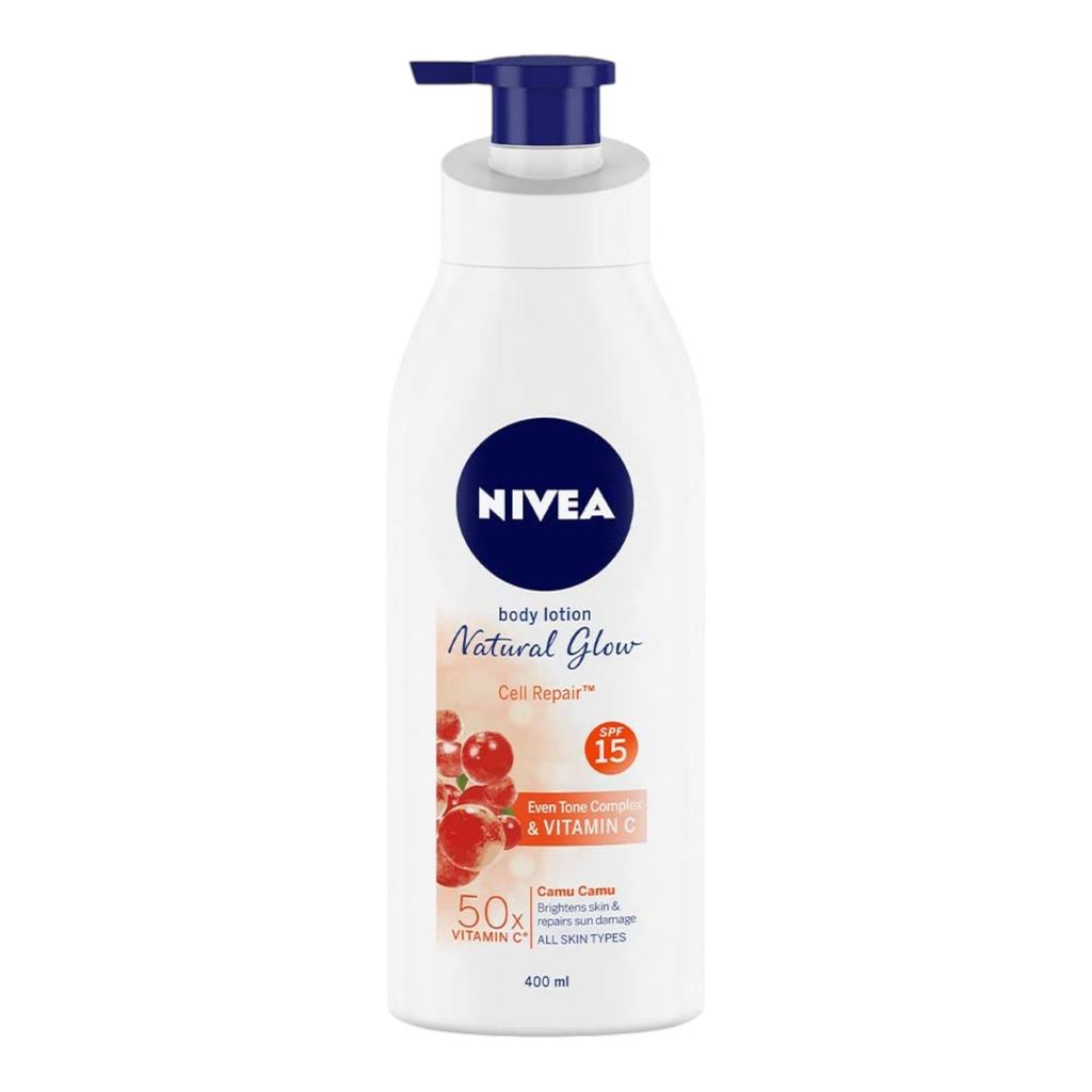 Nivea Natural Glow Body Lotion SPF 15 With Vitamin C 400ml For Men & Women – Non Greasy Cooling Moisturizer For Smooth Glowing Skin