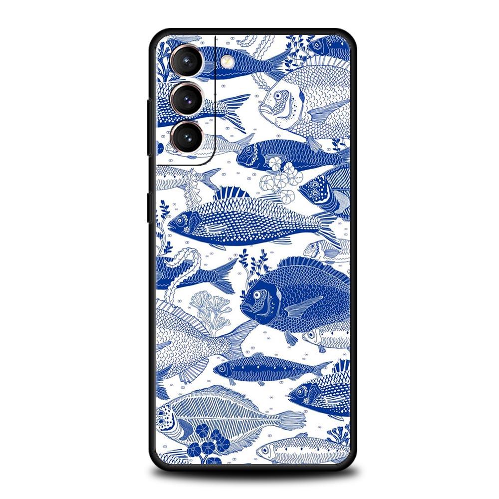 Синий Чехол для Телефона с Рыбами Океана для Samsung Galaxy S26 S25 S24 S23 S22 S20 S21 FE Ultra S25 Edge Plus 5G Мягкий ТПУ Чехол Fundas Capas