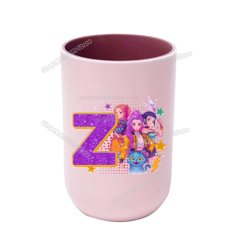 KPop Demon Hunters Letter A-Z Kids Toothbrush Cup Rumi Mira Zoey Girl Washing Mouth Mugs Water Cup Bathroom Toothbrush Holder