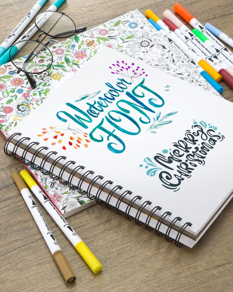 Ohuhu Art 100 Цветная ручка-кисть Дополнительная картинка Раскраска Искусство Художественный футляр для хранения Рождественский подарок Маркер, Ручка на водной основе, Цвета, Набор, Тип, На водной основе