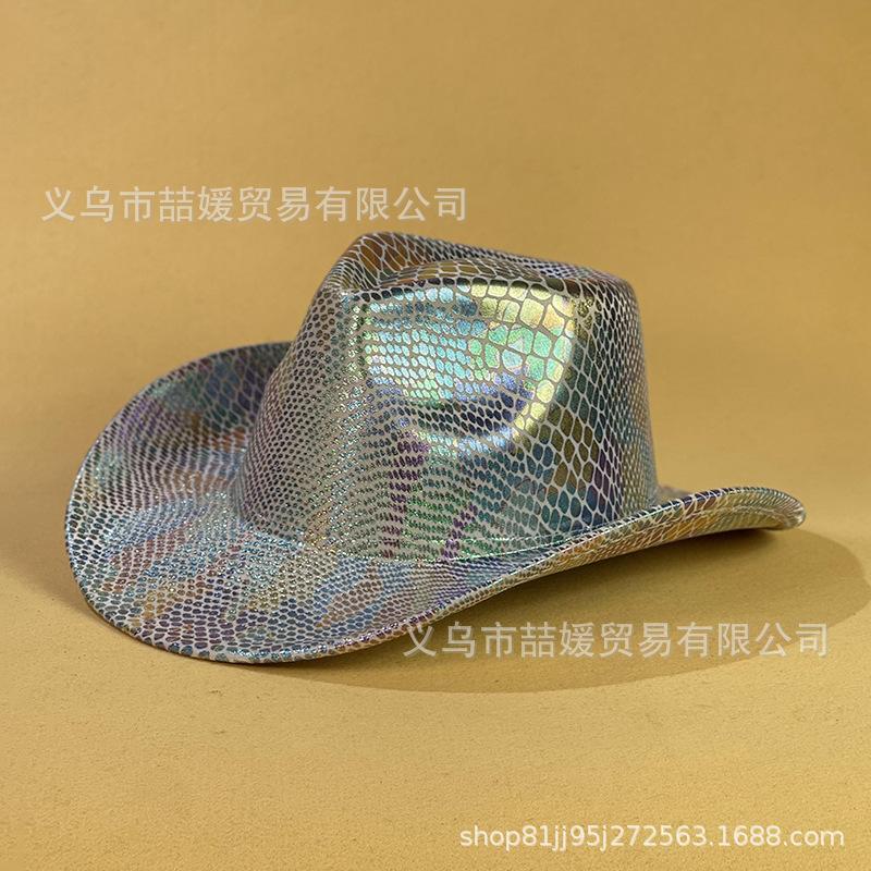 European and American men's and women's party bar stage performance top hat, new colorful sequined western cowboy hat