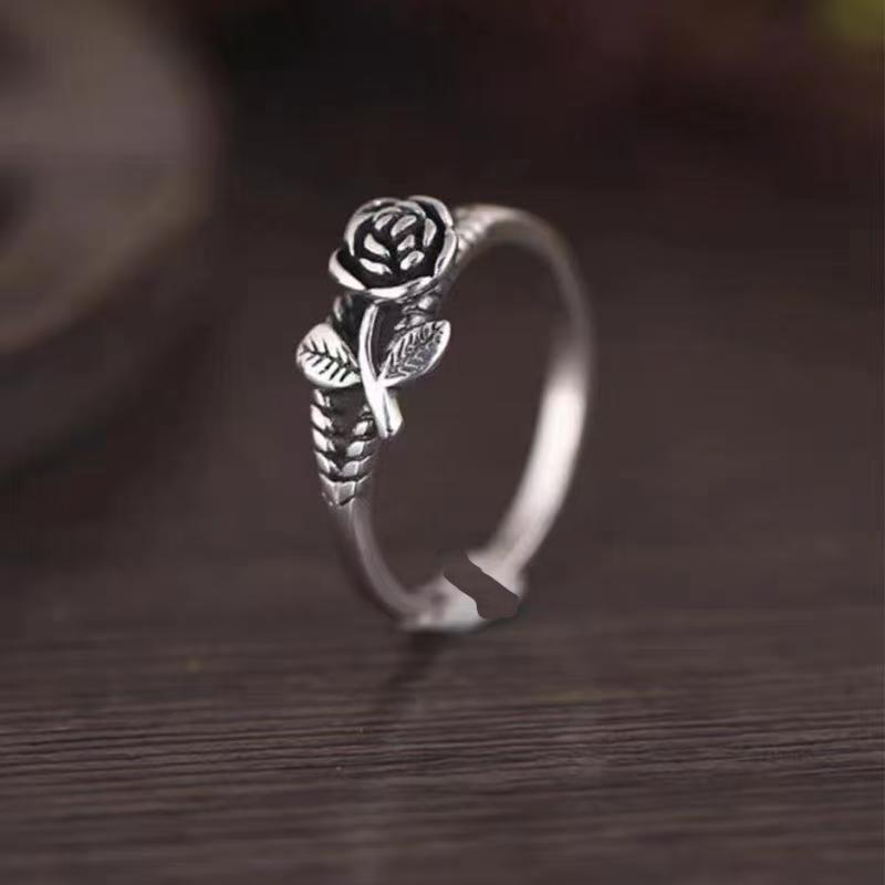 Retro Thai Silver Rose Ring: Elegant, Minimalist Design with European and American Luxury Style