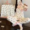 Girls sweet wind striped pajamas women's summer cloud cotton shell lace short-sleeved three-piece loungewear