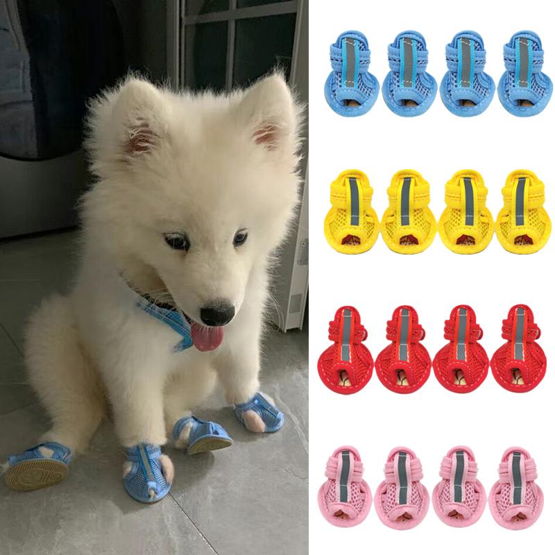 4pcs Summer Mesh Pet Sandals Shoes For Small Dogs Anti-skid Cow Tendon Sole Puppy Dog Sneakers Chihuahua Mascotas Accessories