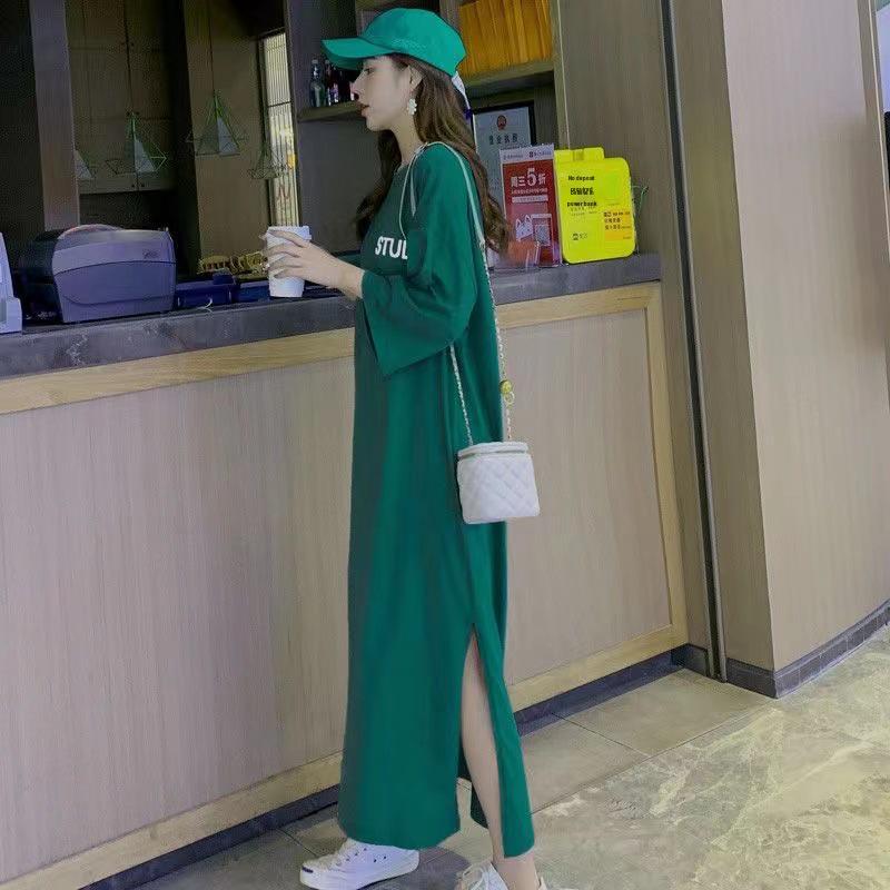 Летнее платье-футболка оверсайз с принтом букв - Короткие рукава, Длина до колена