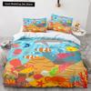 Подводный мир King Queen Пододеяльник Мультяшный океан Животные Комплект постельного белья для детей Рыбы Коралл Морская жизнь Мягкий полиэстеровый пододеяльник