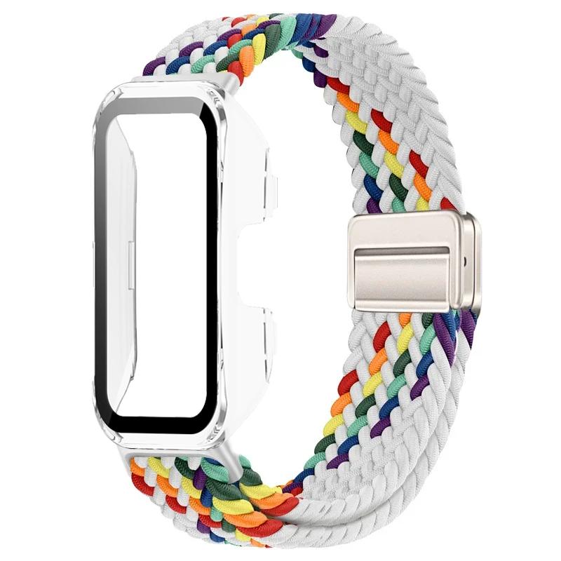 Чехол для ПК + Плетеная нейлоновая петля-ремешок для Huawei Band 10 9 8 Магнитный браслет-ремешок для Huawei Band 10 9 Защитный корпус Ремешок для часов