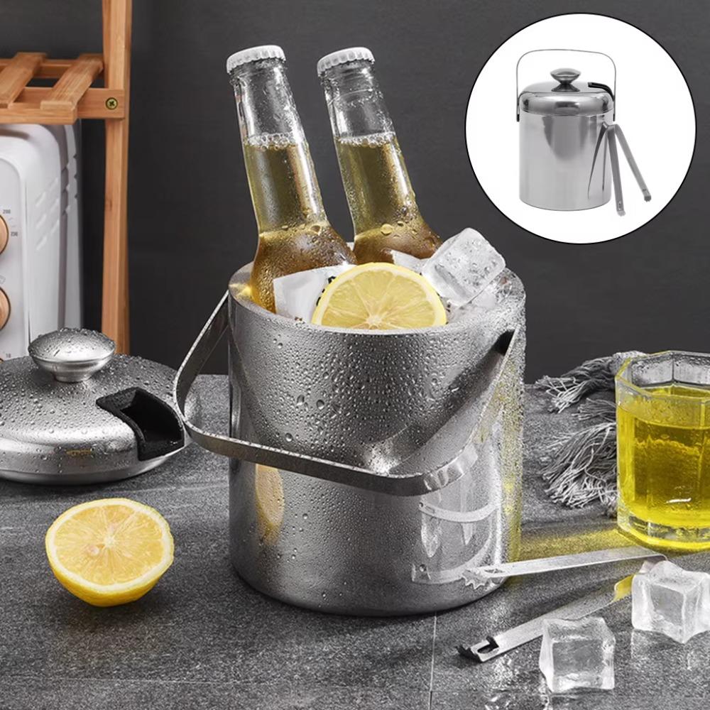 304 Stainless Steel Bar Insulated Ice Bucket 3.0/1.3 L Bar Drink Cooler  Pub