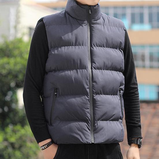 Men Waistcoat Stand Collar Sleeveless Zippered Pockets Solid Color Vest Coat Thickened Warm Windproof Vest Outwear