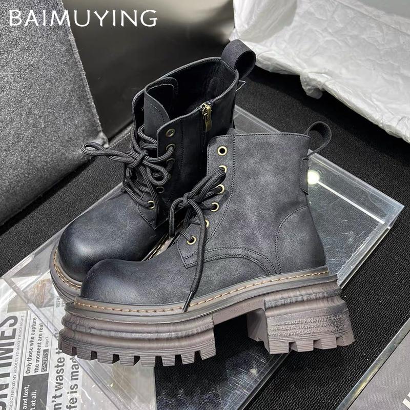 Женские ботильоны на платформе, массивные, на шнуровке, на среднем каблуке, модные туфли 2025 года, классические готические гладиаторы, зимние мотоциклетные ботинки Botas De Mujer