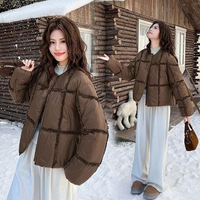 Женская зимняя новая маленькая короткая свободная модная теплая куртка с отделкой грибной кромкой из ароматного хлопка