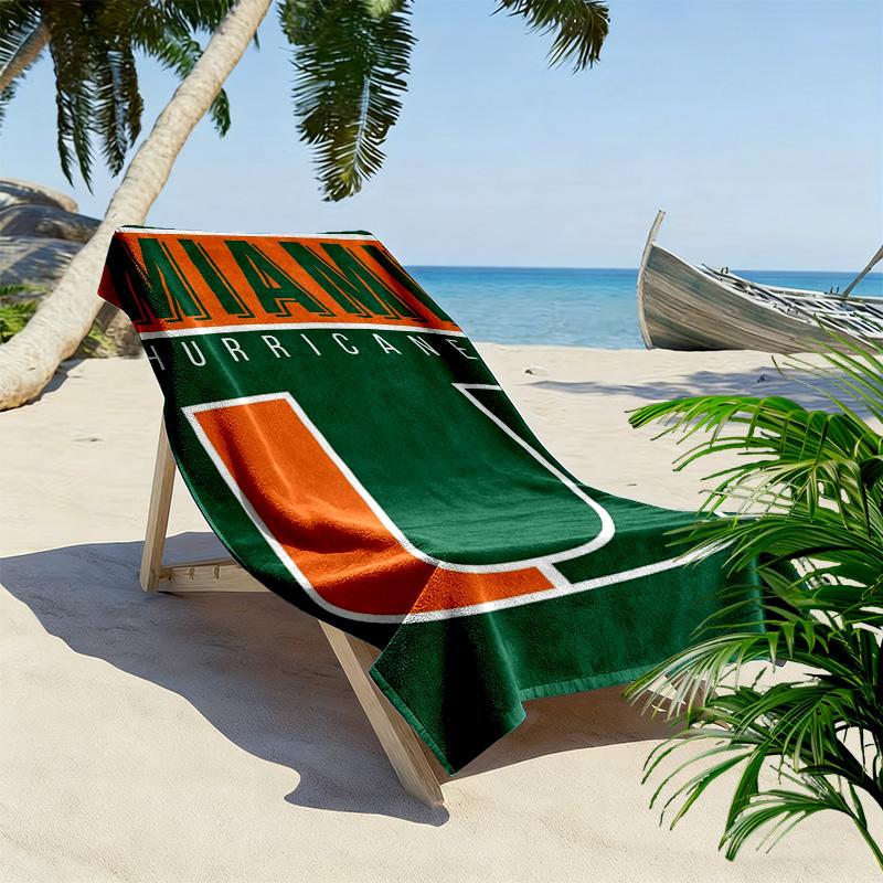 Miami Hurricanes Logo Print Beach Towel, Large Soft Quick Dry Towel for Beach Camping Swimming