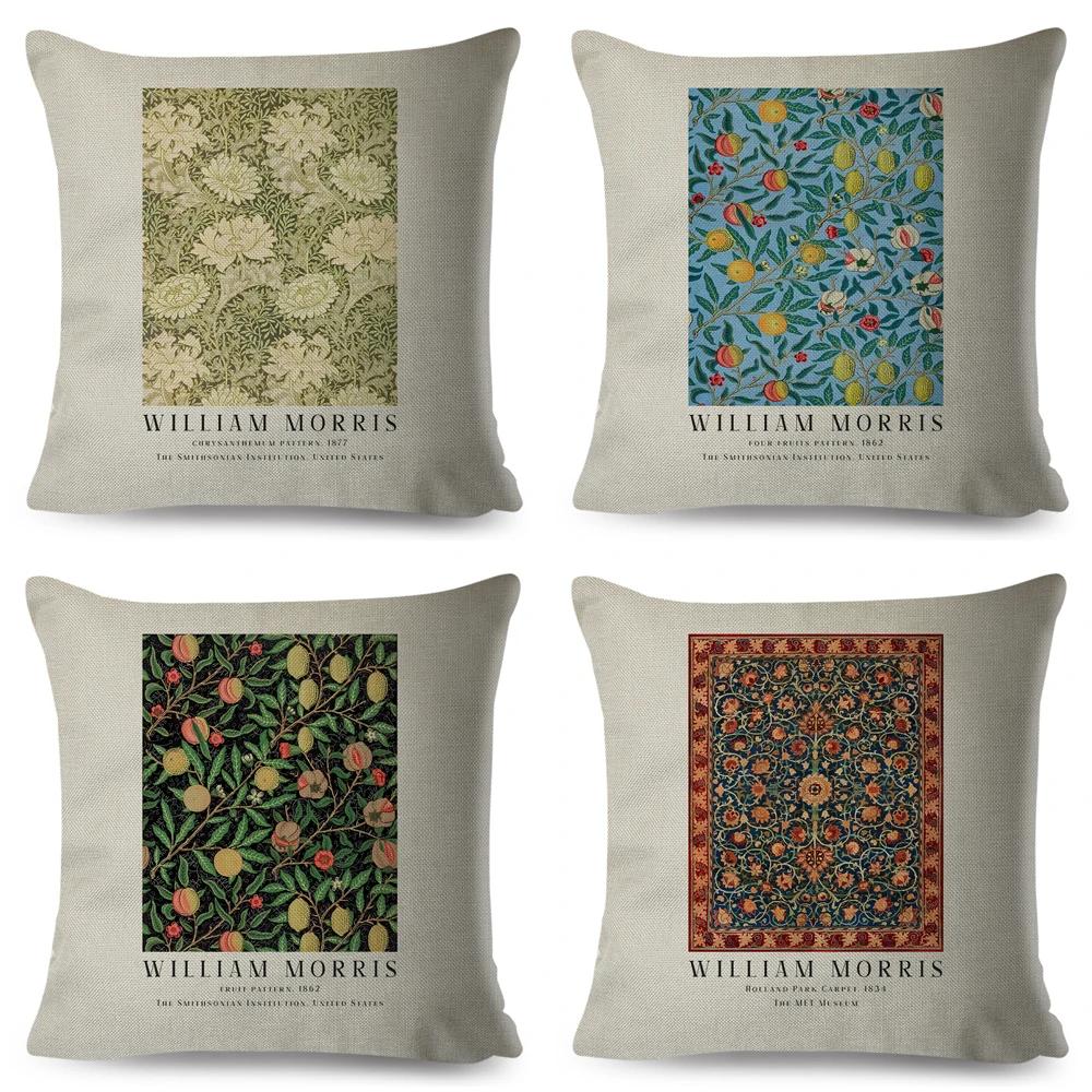 Nordic Style Cushion Cover William Morris Flower Pillowcase Linen Both Sided Decor Violets Botanical Throw Pillow Case for Sofa