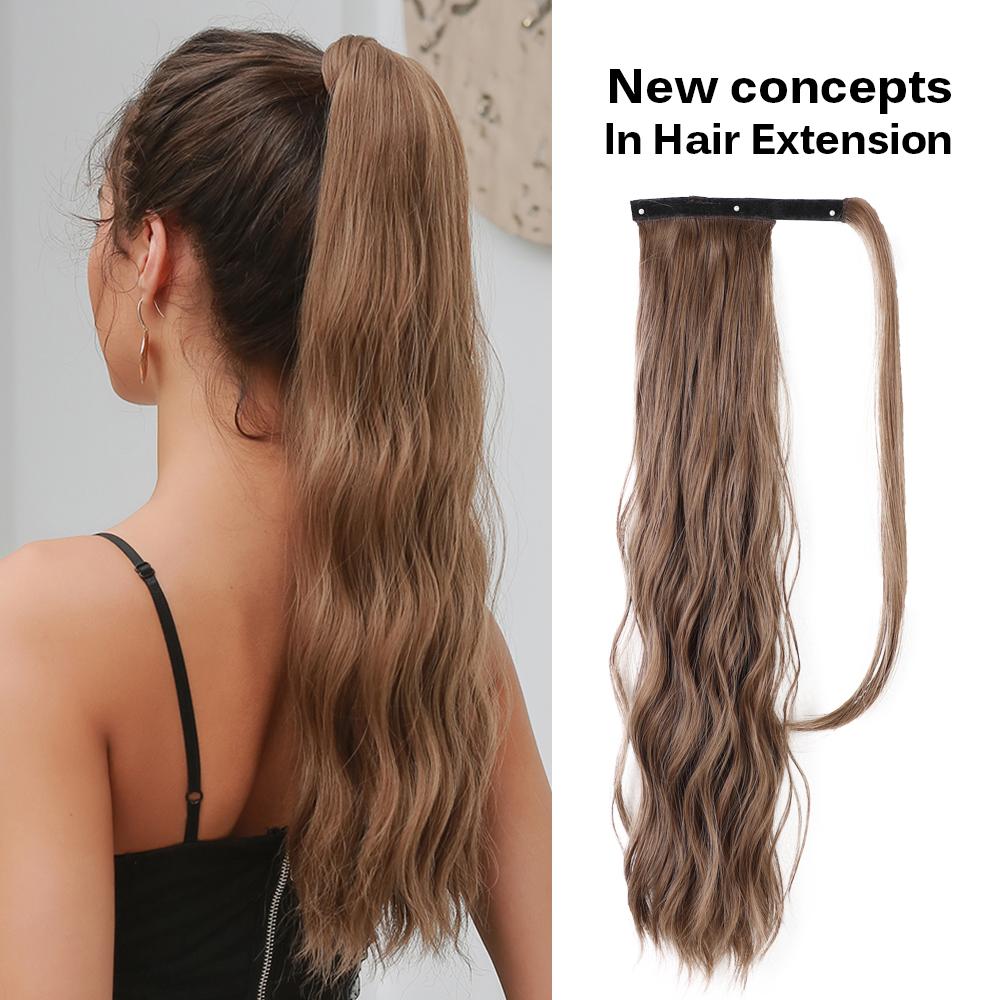 EASIHAIR Long Wavy Curly Wrap Around Clip In Ponytail Hair Extension Synthetic Pony Tail Fake Hair Brown Blonde False Afro Hairpieces Wig