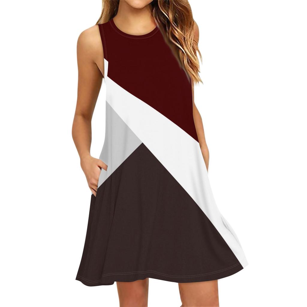 Женское модное пляжное платье без рукавов с круглым вырезом и цветочным принтом