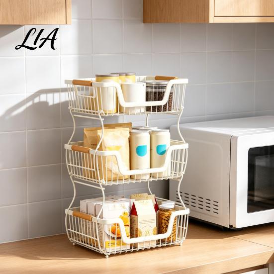 Countertop Organizer Rack 2/3 Layer Rack, Heavy Duty Fruit Basket Stand, Metal Storage Space Saving Carbon Steel for Kitchen, Pantry Multipurpose