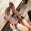 Vintage Embroidered Western Cowboy Boots New Medium Tube Thick Heel Knight Boots Versatile Strap Martin Boots