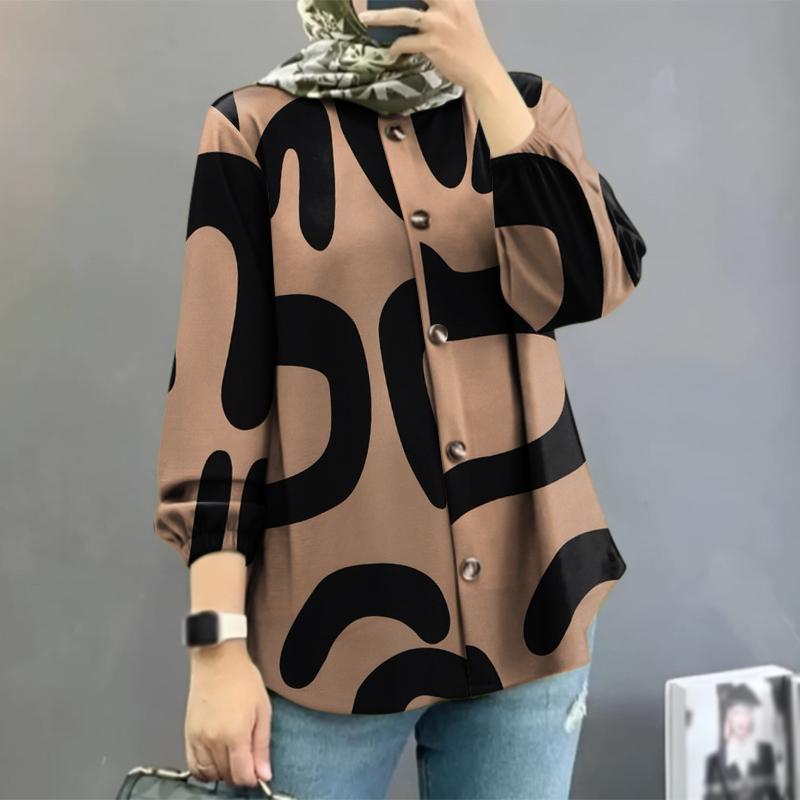 ZANZEA Women Lantern Sleeve Geometric Pattern Casual Blouse