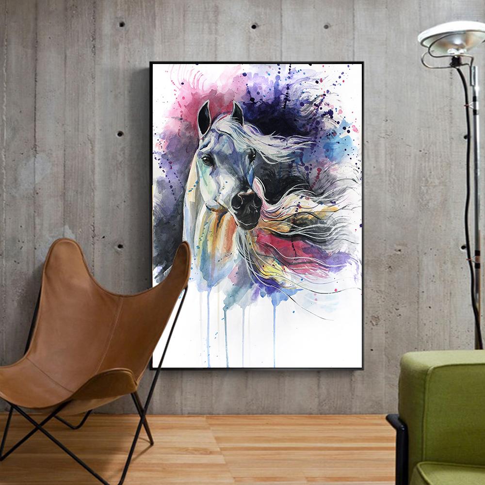 Лошадь, акварельная живопись, современное настенное искусство, холст с принтом, постер, яркая красочная картина с животным для гостиной, домашний декор, Cuadros