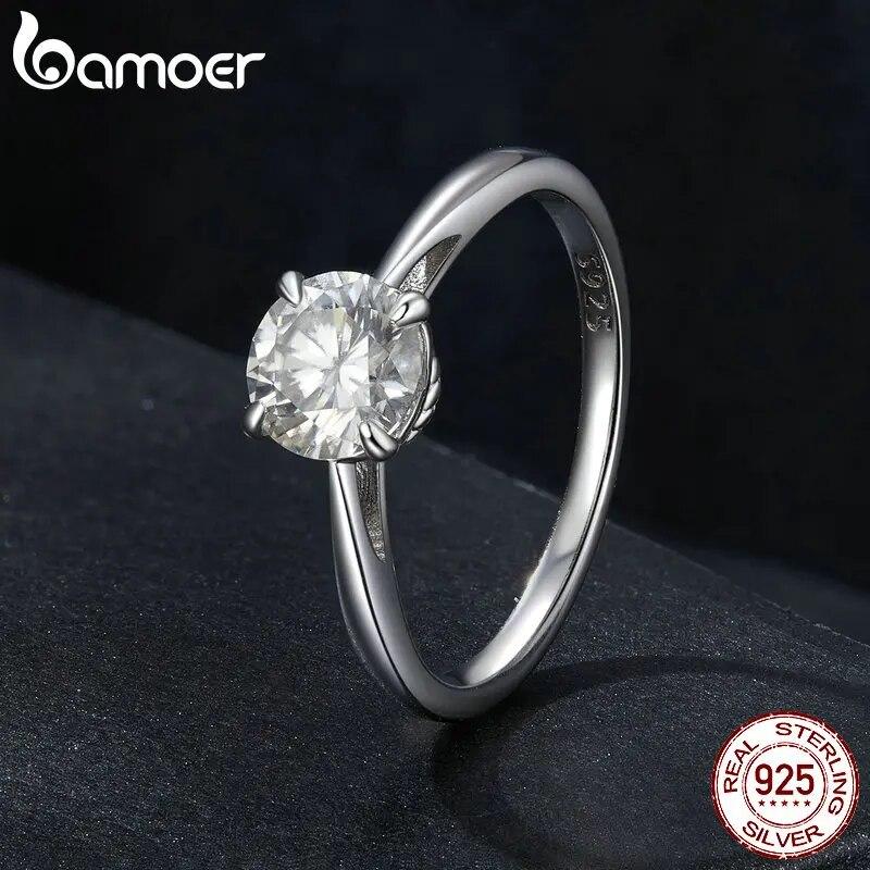Bamoer 1.0CT Moissanite Ring D Color VVS1 EX Lab Diamond Wedding Ring for Women Engagement 925 Sterling Silver Fine Jewelry Gift