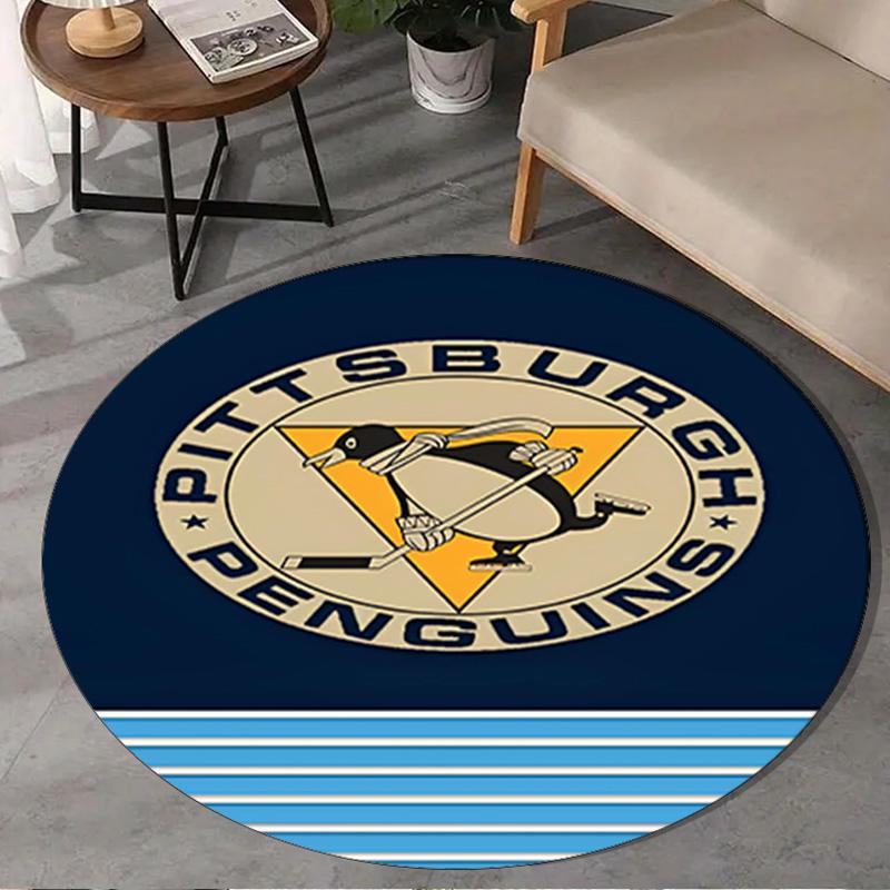 1PC Penguins Hockey Jersey Round Rug, Non-slip Chair Mat, Home Decor, Circle Carpet Perfect for Office, Bedroom, Living Room,Christmas gift