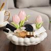 Керамическая ваза-тюльпан для ключей с розовыми цветами, блюдо для украшений, декоративный настольный органайзер для украшений, часов, прихожей, спальни, комода