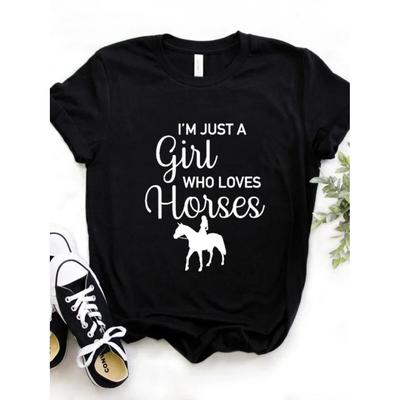 Футболка с принтом «Девушка, которая любит лошадей» женская с коротким рукавом и круглым вырезом свободная футболка летняя женская футболка топы женские рубашки