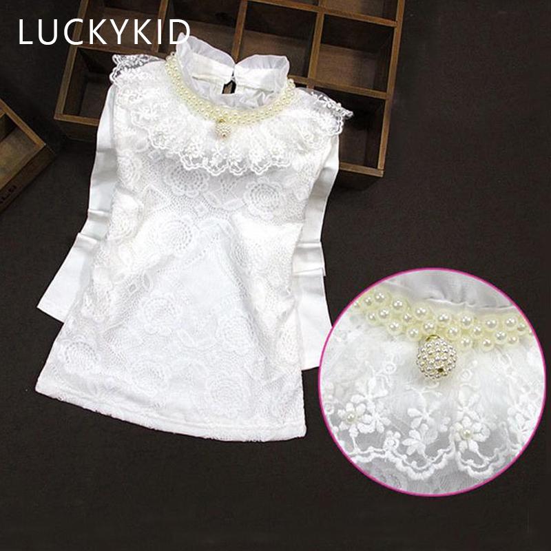 Весенне-осенне-зимняя блузка для девочек, рубашки для маленьких школьников, топы для девочек, хлопковая кружевная детская рубашка с длинными рукавами, детская одежда